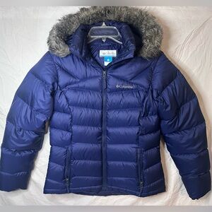 Columbia Women’s XS Blue Puffer Jacket Removable Hood Faux Fur Winter Coat